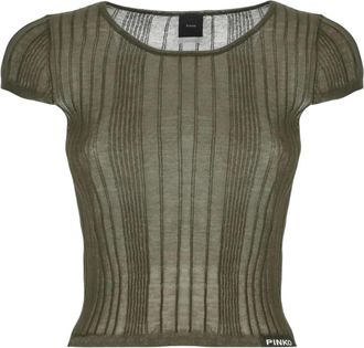Pinko Tambora T-shirt - Dames - T-shirts - Groen - S - Katoen - Tops