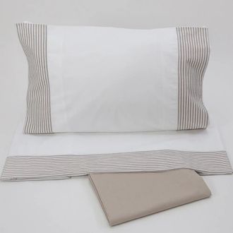 Casa da Laura S&aacute;banas 100% algod&oacute;n 200 hilos rayas marr&oacute;n cama 135/140 2 almohadas