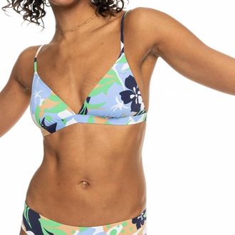 Roxy Printed Beach Classics Fixed Triangle Bikini Top In Vintage Indigo Archive Roxy
