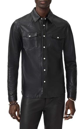 John Varvatos Sage Sheepskin Leather Shirt Jacket in Black at Nordstrom, Size 50