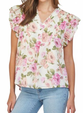 Fate Floral Flutter Sleeve Top In Multi