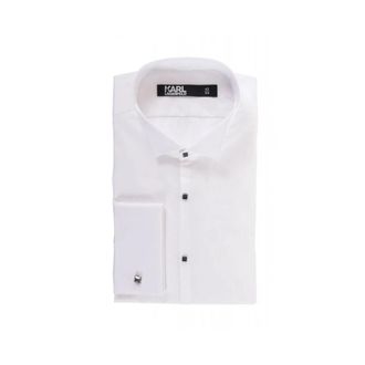 Karl Lagerfeld Shirt met Split Kraag - Heren - Zakelijke Overhemden - Wit - 5XL - Katoen - Overhemden