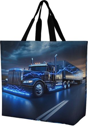 Generic Blue Truck in Thunder Large Reusable Shopping Bag Lightweight Foldable Tote Bags Washable Shoulder Handbag