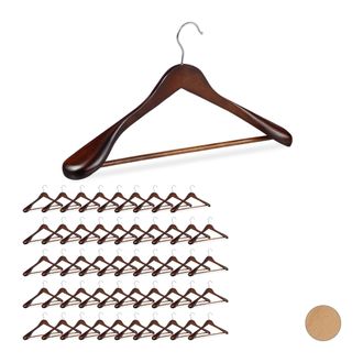 Relaxdays Pack 50 Perchas Traje Anchas, Madera-metal, 24 X 44,5 X 5,5 Cm, Marr&oacute;n