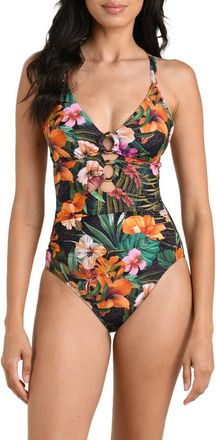 La Blanca Tropical Hideaway Underwire One-Piece Swimsuit in Orange Multi at Nordstrom, Size 16