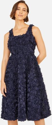 Yumi Applique Floral Skater Dress in Navy at Nordstrom, Size 10