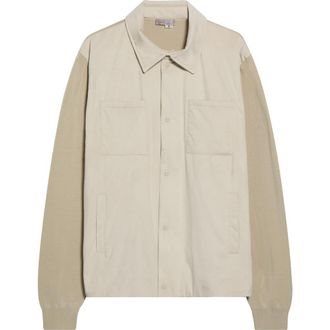 Herno Mixed Media Cotton & Suede Effect Sweater Jacket in 1985 Champagne at Nordstrom, Size 54