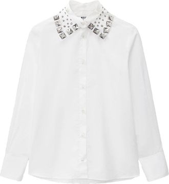 Msgm studded-collar buttoned shirt - women - Cotton - 38 - White