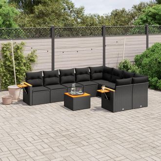 vidaXL Vidaxl - Set De Sof&aacute;s De Jard&iacute;n 10 Pzas Cojines Rat&aacute;n Sint&eacute;tico Negro
