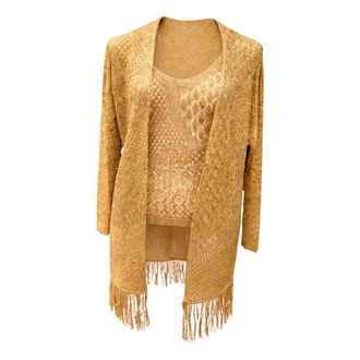 Simona Corsellini Cardigans, female, Yellow, Size: M Cardigan in maglia manica lunga con frange