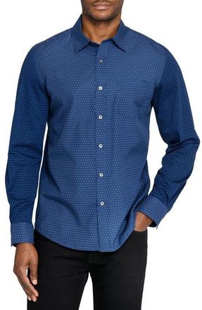 W.R.K Reworked Slim Fit Micro Geo Print Cotton Button-Up Shirt in Navy at Nordstrom, Size Xx-Large
