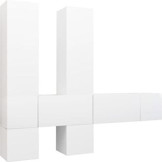 vidaXL Set De Muebles De Sal&oacute;n Tv 7 Piezas Madera De Ingenier&iacute;a Blanco Vidaxl