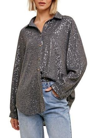Wishlist Sequin Button-Up Blouse in Grey at Nordstrom Rack, Size Small