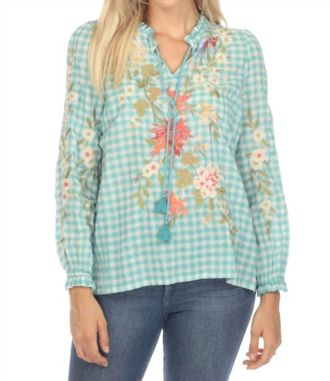 Johnny Was Nalina Ruffle Scarf Back Blouse In Plaid