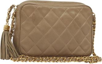 Chanel Vintage Camera Tassel Bag Lambskin Beige Leather Bag (Pre-Owned)