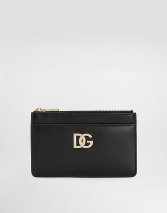 Dolce & Gabbana Calfskin Card Holder With Dg Logo - Woman Wallets And Small Leather Goods Black Leather Onesize