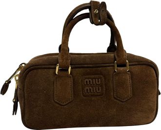 Miu Miu Pre-owned Womens Miu Miu Arcadie Padded Top-Handle Bag in Brown Suede - Mocha - One Size