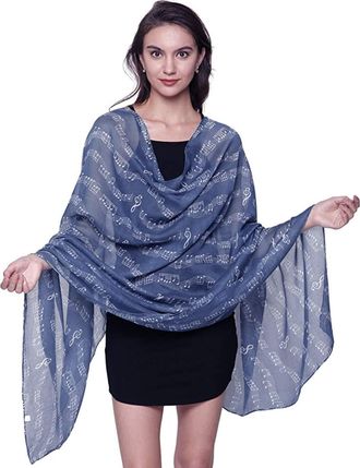 World of Shawls Music Print, Musical Note Printed Scarves, Large Size Fashion Scarf Wrap Sarong Shawl Fantastic Gift (Navy Blue)