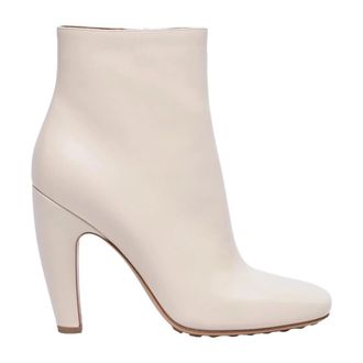 Bottega Veneta Heeled Boots, female, White, 7 UK, Leather Ankle Boot with Zipper Closure