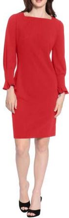 Donna Morgan Pleated Long Sleeve Sheath Dress in Racing Red at Nordstrom Rack, Size 4