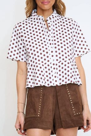 THML Clothing Polka Dot Button Down Top In White