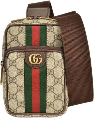 Gucci Pre-owned Cross Body Bags, female, Beige, Size: ONE SIZE Pre-owned Patterned Canvas Crossbody Bag with Adjustable Shoulder Strap