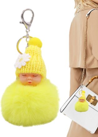 Generic Sleeping Baby Keychain - Furry Pendant Charm | Mini Sleeping Doll Bag Accessory | Soft Plush Cute Key Holder For Women Girls Purse Car Backpack Gift