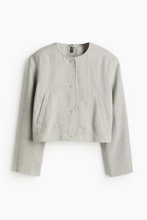 H&M Jacke mit Schulterpolstern - Cremefarben/Fischgr&auml;tmuster