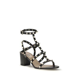 Valentino Garavani Womens Black Calf Leather Bos Taurus Platform Sandals