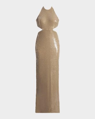 Bcbgmaxazria Cutout Sequin Halter Gown