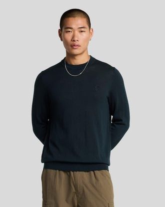 Lyle & Scott Tonal Eagle Merino Crew Neck Sweater in Dark Navy at Nordstrom, Size Xx-Large