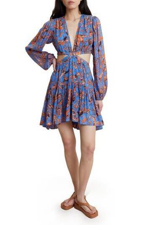 A.L.C. Izzy II Cutout Long Sleeve Silk Dress in Blue Sea Multi at Nordstrom Rack, Size 6