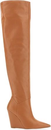 Stuart Weitzman Saloon 100 Wedge Boot - Dames - Sleehakken - Bruin - 38 1/2 EU - Leer - Schoenen