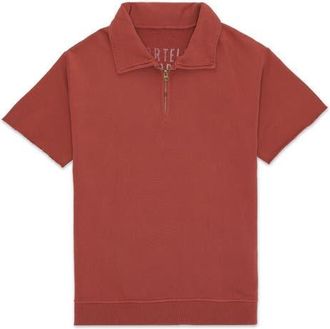 Fortela York Brushed Jersey Quarter Zip Collared Short Sleeve Sweatshirt in Melange Grey at Nordstrom, Size Xx-Large Eu