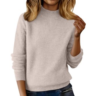 Generic Cashmere Jumpers Ladies Womens Semi Turtleneck Sweater Autumn and Winter Warm Loose Sweater Jumpers for Women UK Long Sleeve Solid Color Pullover with