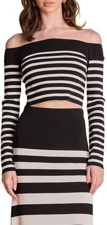 endless rose Stripe Off the Shoulder Sweater in Black/Cream at Nordstrom Rack, Size X-Small