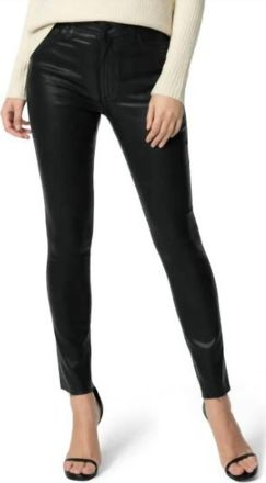 Joe's High Rise Coated Raw Hem Glossy Ankle Skinny Jeans In Black