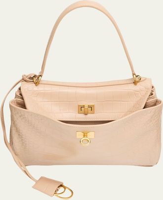 Balenciaga Rodeo Small Croc-Embossed Top-Handle Bag
