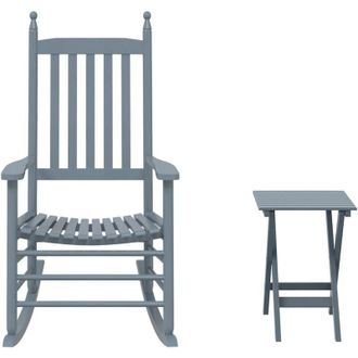 vidaXL Silla Mecedora Con Mesa Plegable Madera Maciza De &Aacute;lamo Gris Vidaxl