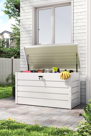 H&O Direct Garden Steel Lockable Storage Box for Tools in White