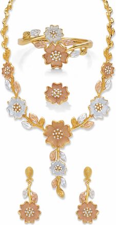 Palm Beach Jewelry Crystal Tri-Tone Goldtone, SIlvertone and Rosetone 4 Pc Floral Necklace Set 17