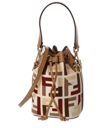 Fendi Fendi Mon Tresor Mini Ff Canvas & Leather Bucket Bag