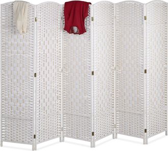 Relaxdays Relaxdays - Biombo 6 Paneles, 170 X 240 Cm, Separador Ambientes Plegable, Madera Y Cuerda De Papel, Mampara En Blanco
