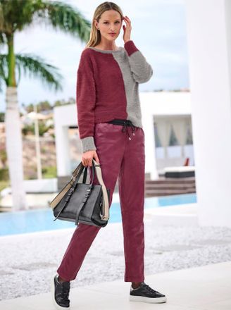 Heine Strickpullover HEINE Pullover, Damen, Gr. 40, rot (bordeaux, grau, gemustert), 74% Polyamid, 17% Viskose, 9% Polyester, gemustert, mehrfarbig, unifarb