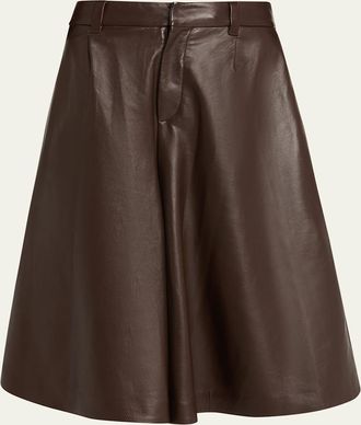 Brunello Cucinelli Pleated Leather Wide-Leg Culotte Pants