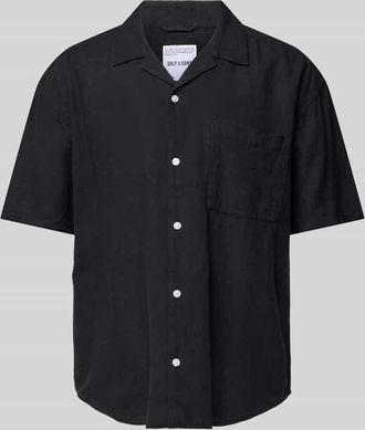 Only & Sons Relaxed Fit Freizeithemd aus Baumwoll-Leinen-Mix Modell CAIDEN in Black, Gr&ouml;&szlig;e XL