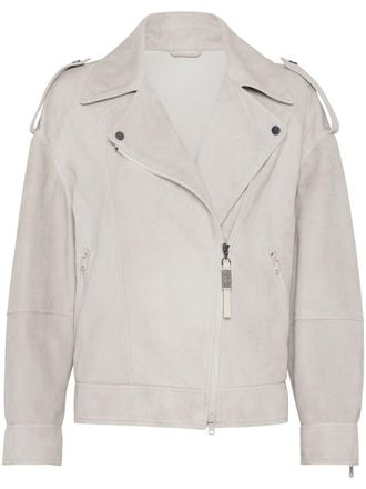 Brunello Cucinelli Leren jack met rits - Grijs