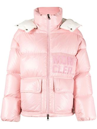 Moncler logo-appliqu&eacute; padded jacket - women - Polyamide/Polyamide/Feather Down - 2 - Pink