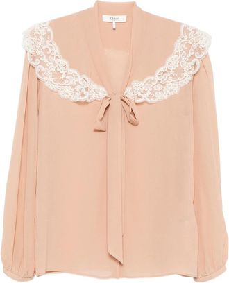 Chlo&eacute; Lace-trimmed Silk-georgette Blouse
