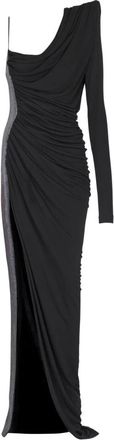 Balmain Gedrapeerde asymmetrische tweemateriaal jurk - Dames - Avondkleed - Zwart - XS - Kleedjes